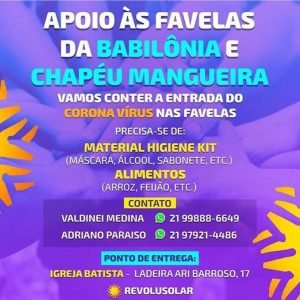 Campanha de doação da Babilônia e Chapéu Mangueira Coep Brasil